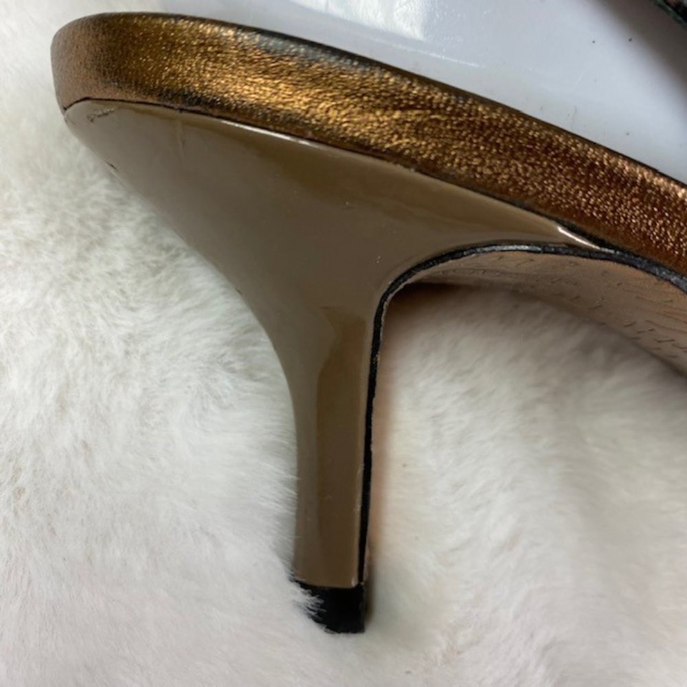 Beverly Feldman VINTAGE Patent Faux Snakeskin Rosette Slingback Heels, size 8.5 - Picture 10 of 16
